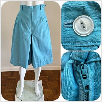 1960s Blue Side Zip Wide Leg Culottes Shorts Bell Bottom Sailor Beach Skirt VTG - Image 1 of 4