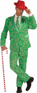 Candy Cane Suit & Tie Winter Christmas Holiday Green Fancy Dress Adult Costume - Picture 1 of 6