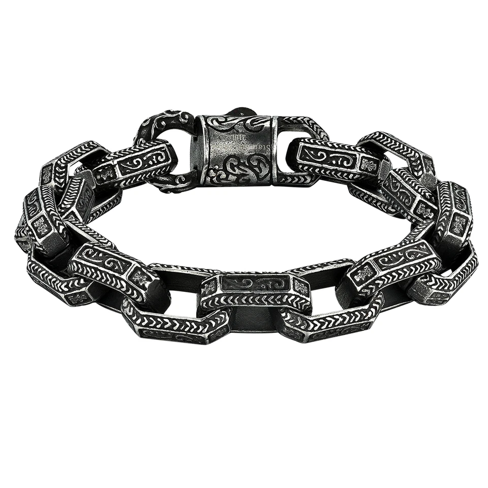 Brazalete de eslabones de cadena de motociclista pesado de acero inoxidable punk vintage para hombre Foto 1 de 4