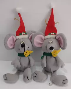 Vintage 2 Russ Berrie Natale Topo Ornamenti Morbido Peluche in Cappello Babbo Natale - Foto 1 di 11