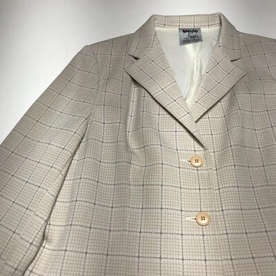 Chaqueta Blazer Bleyle for Hooper Mujer Talla 16 Beige Tostado A Cuadros Tres Botones Foto 1 de 4