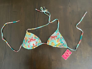 New with Tags Candie's Swim Triangle Bikini Top Medium Floral Hawaiian String - Picture 1 of 6