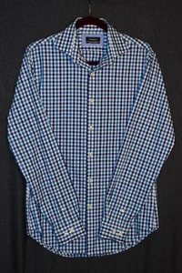 Esquire Dress Shirt Men's Slim Fit 15 34/35 Checked Blue Long Sleeve Button Down - Picture 1 of 7