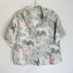 C&C California Womens 100% Linen Button S/S Floral Beach Hawaiian Shirt Sz Large - Picture 1 of 5