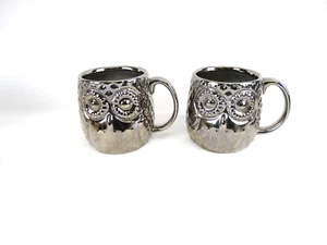 Metallic Silver Coated Owl Coffee Mug Large Tea Coffee Soup Cup 3D 2 PC Set - Picture 1 of 3