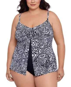 Swim Solutions Women's Plus Size Printed Flyaway Fauxkini One Piece Swimsuit 20W - Picture 1 of 11
