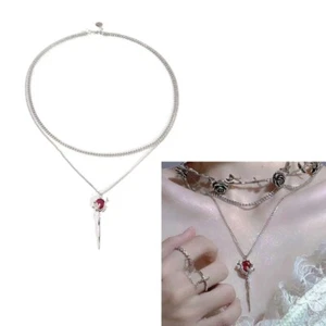 Rose Wand Necklace Clavicle Chain Rhinestones Pendant Necklace For Women Punk - Picture 1 of 8