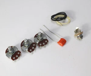 Kit de cableado de bajo Jazz Alpha Pots, conector de tapa naranja de 0,047 uF + cable de tela - Imagen 1 de 4