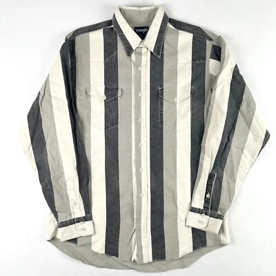 Wrangler Brushpopper Shirt Mens Size 17-36 X-Long Tails Grey Striped Western - Image 1 of 4