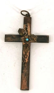 9125535-d Biedermeier Kreuz Anhänger florale Applikation vergoldet 19.Jh. antik - Picture 1 of 3