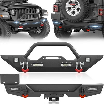 Rear /Front Bumper Compatible with 2018-2025 Jeep Wrangler JL JLU W/ LED Lights Foto 1 de 4