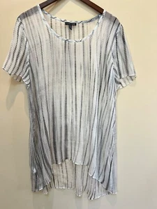 EILEEN FISHER GRAPHIT SHIBORI TRAIL CRINKLE 100 % SEIDE CHIFFON TUNIKA LARGE - Bild 1 von 7