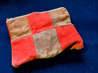 Vintage Suede Patchwork coin purse zip fastening 7" x 6" Red/Brown (E8) - Image 1 of 4