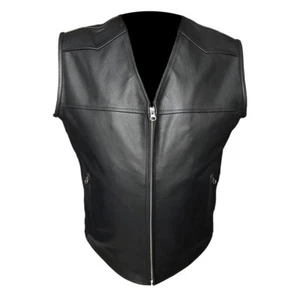 Men Waistcoat Motorcycle Vest Biker Jacket Man Leather V-Shape Body Fit Vest - Picture 1 of 6