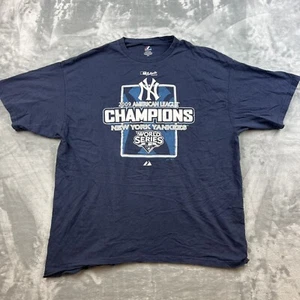 New York Yankees 2009 AL Champions T-shirt 2XL Blue Majestic MLB Y2K - Picture 1 of 7