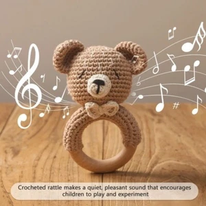 ring crochet baby teething wooden rattle teether infant toy - Picture 1 of 5