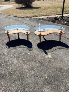 Yin Yang Mid Century Glass Top Coffee Wood Table Vintage Heavy Local Pickup - Picture 1 of 15