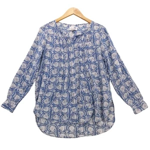 Old Navy Blau Weiß Blumenmuster Tunika Oberteil Langarm Gr. Small - Bild 1 von 9