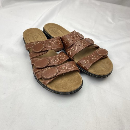 Sandali Clarks donna 8W pelle marrone comodi cinturino slip on zeppa
