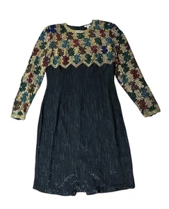 Vintage 80er Gilar Abend Schmuck Pailletten Kleid Gr. 8 schwarz Langarm tailliert LESEN - Bild 1 von 19