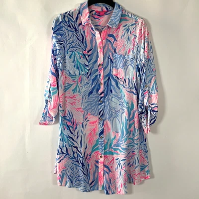 Lilly Pulitzer Natalie Dress Cover-Up Medium Beachy Tropical Kaleidescope Coral - Image 1 of 4