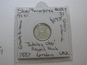 1887 Threepence Silver Jubilee OBV Uncirc Coin Great Britain  Victoria  #1887.J1 - Foto 1 di 9