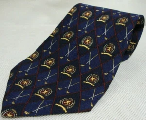 Tommy Hilfiger Krawatte Krawatte blau rot gold 100 % Seide Golfschläger Wappen - Bild 1 von 7