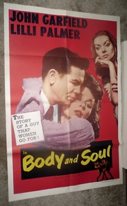 BODY AND SOUL original one sheet poster JOHN GARFIELD/LILLI PALMER/HAZEL BROOKS - Picture 1 of 4