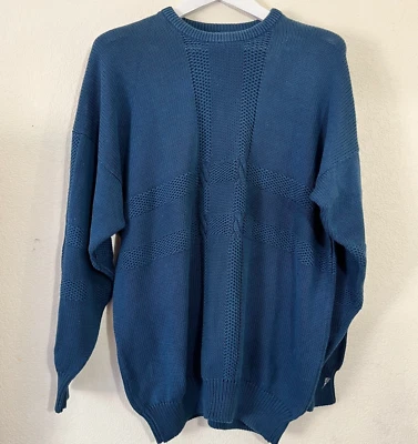 Vintage 80s Barneys New York Mens Cotton Crewneck Sweater Size 44 Blue Scotland - Image 1 of 4