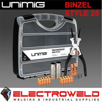 UNIMIG BINZEL 25 STYLE MIG TORCH STARTER KIT WELDING SPARES TIPS NOZZLES UMSK25 - Photo 1/4
