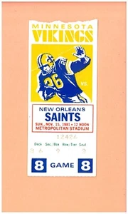 New Orleans Saints @ Minnesota Vikings 1981 ticket George Rogers ROOKIE season B - Picture 1 of 2