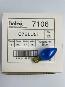 25 Pack - Halco 7106 - C7 - 5W - E12 - Transparent Blue Incandescent Lamp Bulb - Picture 1 of 2