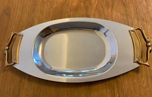 Kromex Art Deco Chrome Steel Tray With Brass Handles 14 1/8 x 6 5/8" Made In USA - Picture 1 of 3