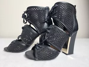 Call It Spring Women's Fasshion Booties Open Toe Lace Up Zip Heels Black Size 7 - Picture 1 of 9
