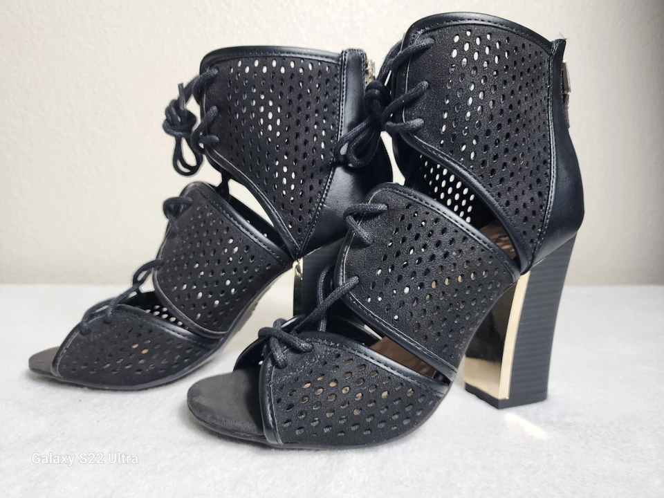 Call It Spring Women's Fasshion Booties Open Toe Lace Up Zip Heels Black Size 7 - Image 1 of 4