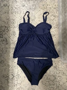LALAGEN Womens Straps Swim XL Two Piece Tankini Bikini Set Navy - Picture 1 of 4