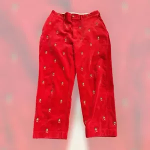 Pantalones Polo Ralph Lauren Vintage Para Hombre (34x28) Rojo Pana Cresta Vacaciones LEER - Imagen 1 de 6