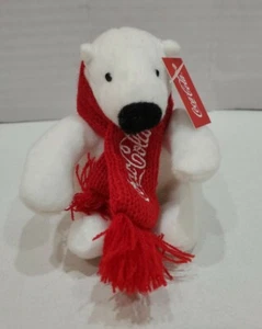 COCA COLA 4" Stuffed Mini POLAR BEAR Plush Toy w/ Scarf Red with Tag - Picture 1 of 3