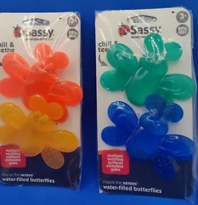 2x Sassy Chill & Teethe 2pk For Baby (4 total) Water-filled Butterflies - Picture 1 of 4
