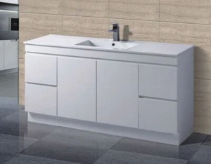 Luca | 1800mm Gloss White Freestanding Single Bowl Vanity On Kickboard - Picture 1 of 2