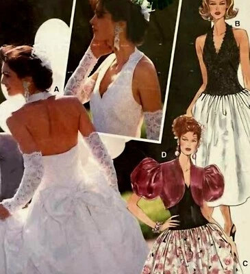 1980s Halter Neck Bustle Balloon Sleeve Wedding Dress Burda 4062 Sewing Pattern - Image 1 of 2