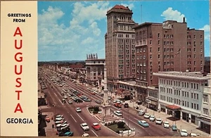 Postal Monumento Confederado Augusta Georgia Broad Street Vista Aérea c1960 - Imagen 1 de 10