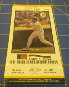 August 10, 1994 Chicago White Sox  Oakland A's Ticket. Troy Neel  - Picture 1 of 6