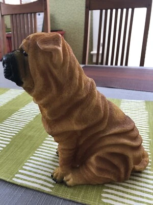 "Estatuilla china Sharpei Shar Pei perro arrugas resina estatua 8"" de alto usada en excelente estado" Foto 1 de 4