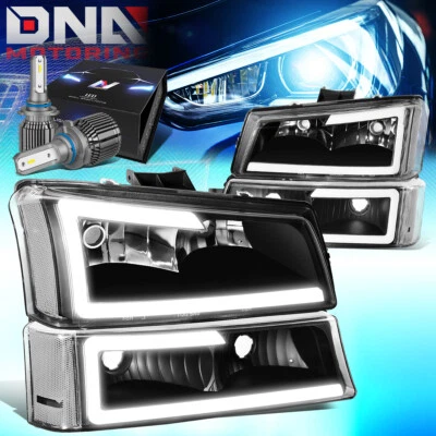 PARA 2003-2006 SILVERADO LED NEGRO/CLARO PROYECTOR FARO CON KIT LED + VENTILADOR FRÍO Foto 1 de 4