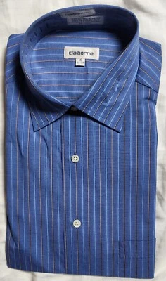 Camisa de vestir Claiborne para hombre talla 16 32-33 azul a rayas manga larga Foto 1 de 4