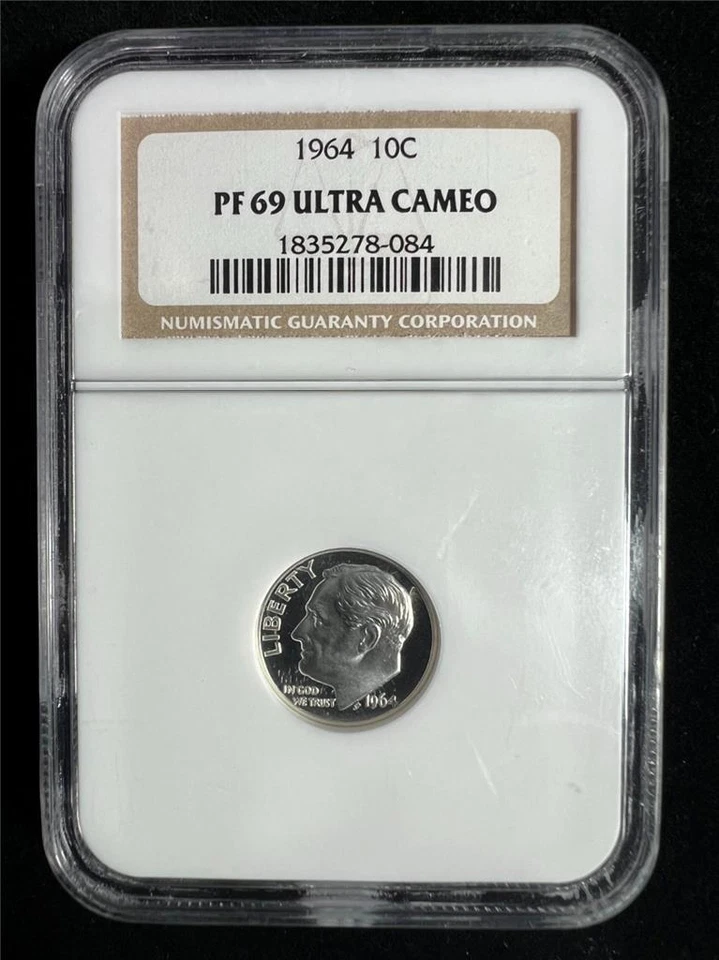 1964 10C Roosevelt Dime PF69 ULTRA CAMEO UCAM DCAM SILVER Proof NGC PR69 SKU3528 - Image 1 of 3