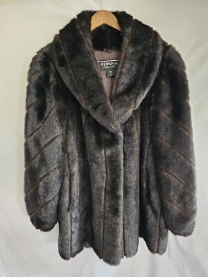 Abrigo de piel sintética vintage Olympia Limited Inc XLM negro con punta marrón longitud media Foto 1 de 4