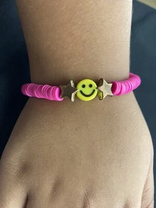 Kids Pink Smiley Face Clay Bead Bracelet - Picture 1 of 3