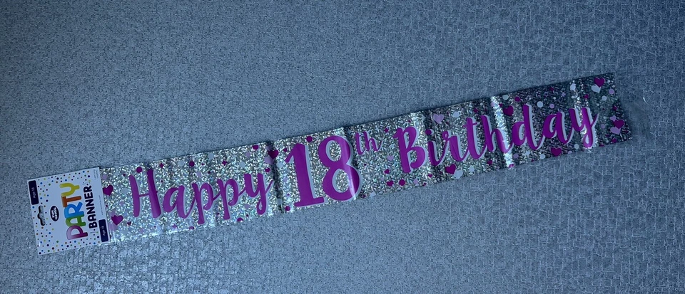 18th Happy Birthday Banner - Holographic - Pinks -female - Image 1 of 1